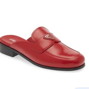 Prada Logo Mule Flats in Scarlatto NEW